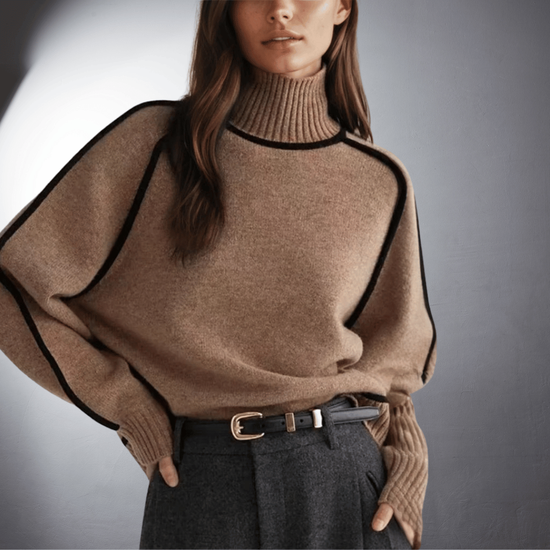 Women's Bio Turtleneck Sweater, Sustainable Design | Ultra-Soft Breathable Feel, Classic Fit | Brown, Grey or Off White | S–XL