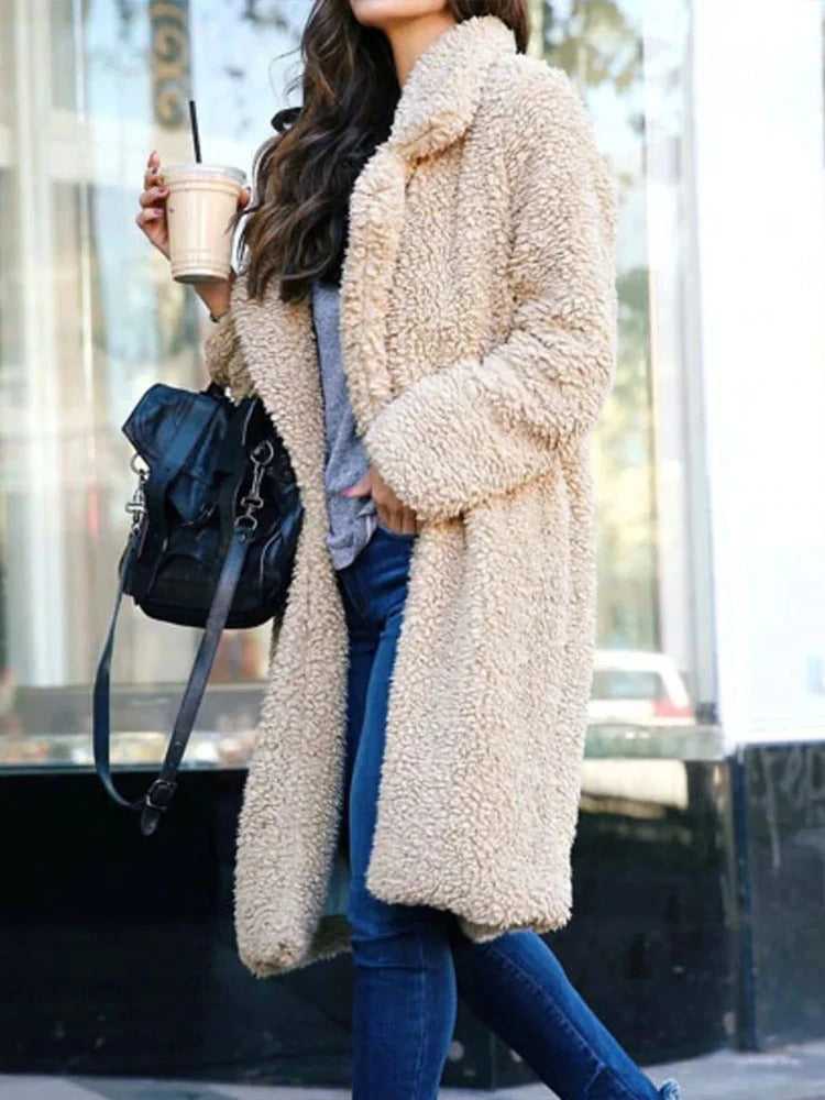 Sandra Womens Long Teddy Coat in Soft Fleece