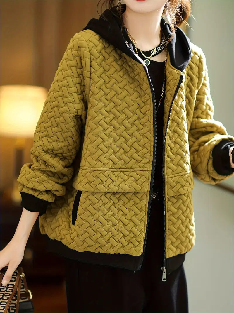 Mirelle Womens Quilted Hooded Jacket, Basketweave Pattern