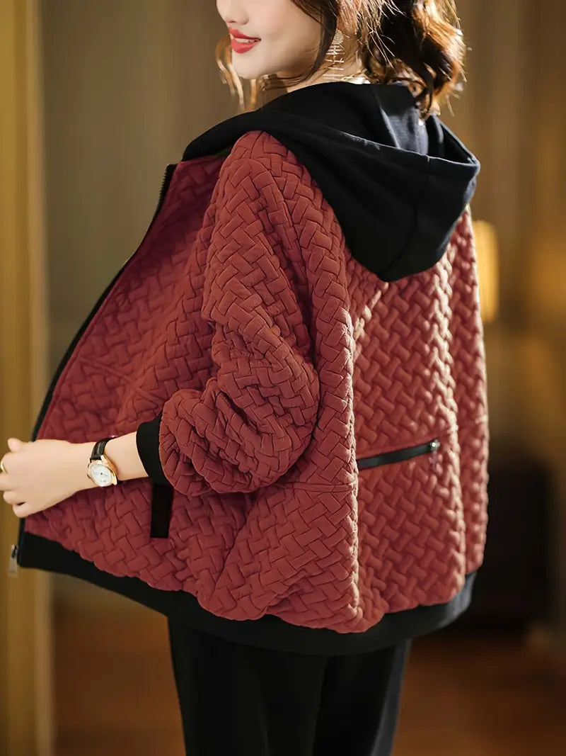 Mirelle Womens Quilted Hooded Jacket, Basketweave Pattern in Terracotta