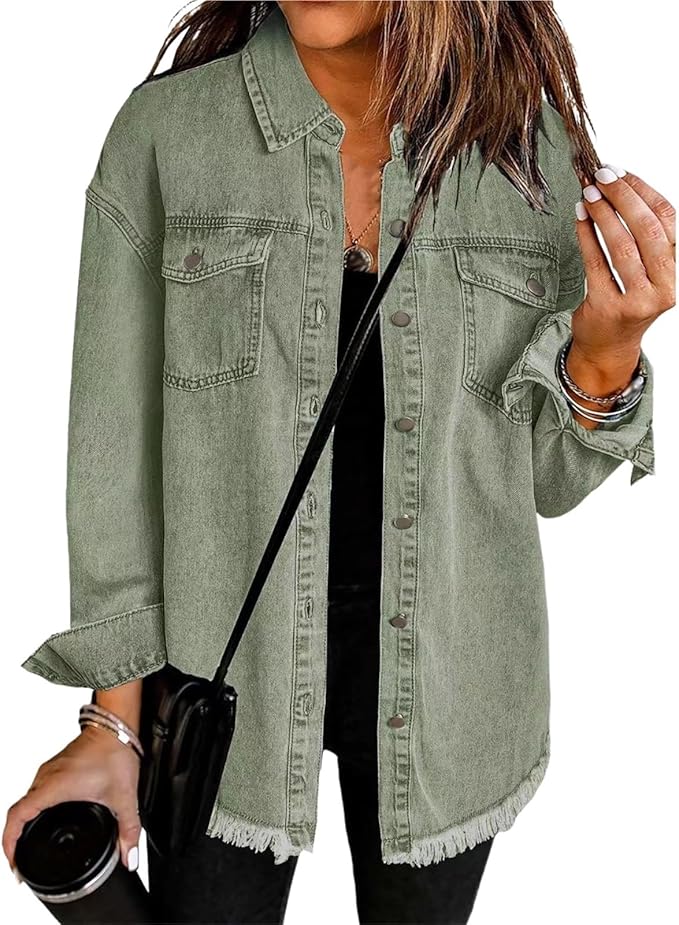 Women's Classic Denim Jacket, Relaxed Fit | Clean Lines, Durable Denim | Brown, Green, Black, Beige or Purple | S–2XL