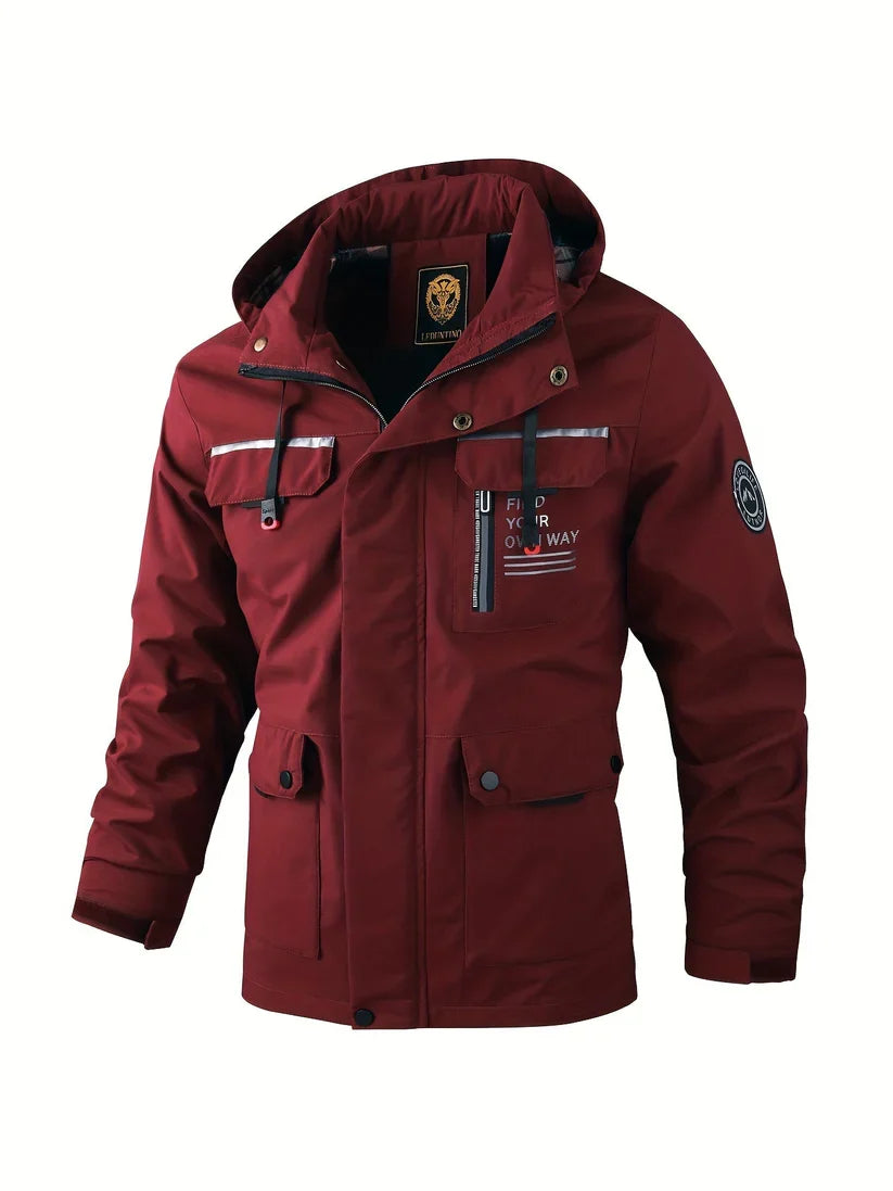 Glen Mens Waterproof Winter Jacket with Hood in Burgundy