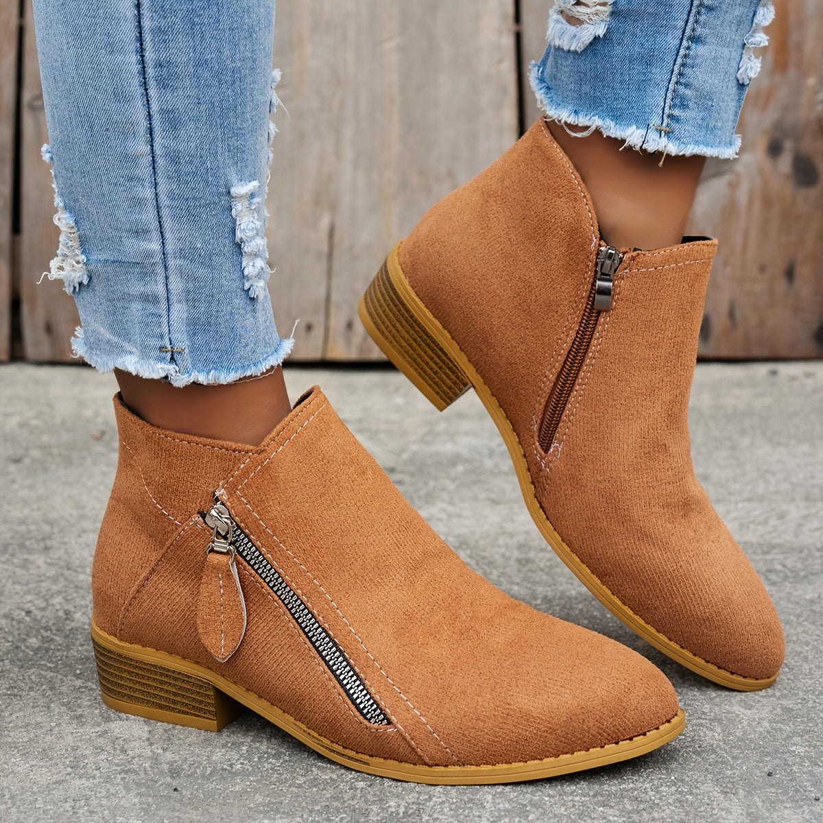 Raya Womens Ankle Boots with Side Zipper in Brown