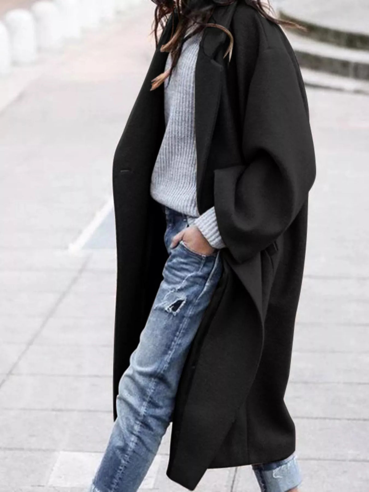 Carly Womens Oversized Long Winter Coat in Black