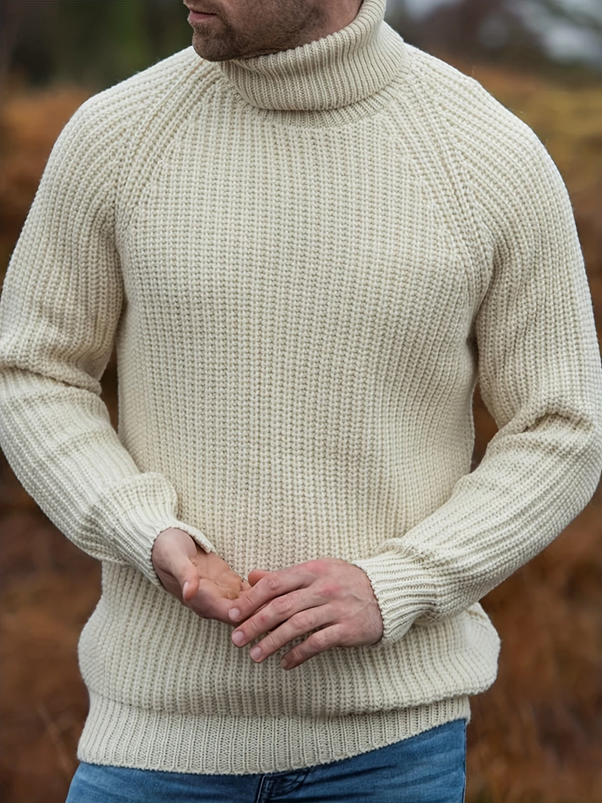 Alexander | Herren Warmer Strickpullover mit Rollkragen — Klassisches Strickdesign in Beige | Westmere