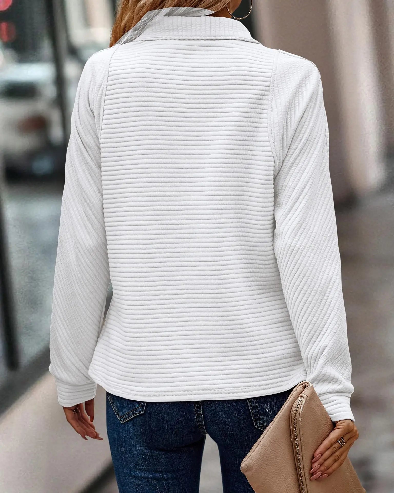 Women's V-Neck Zip Sweater, Fitted Silhouette | Sophisticated Neckline Detail, All-Season Layer | 6 Colorways | S–2XL
