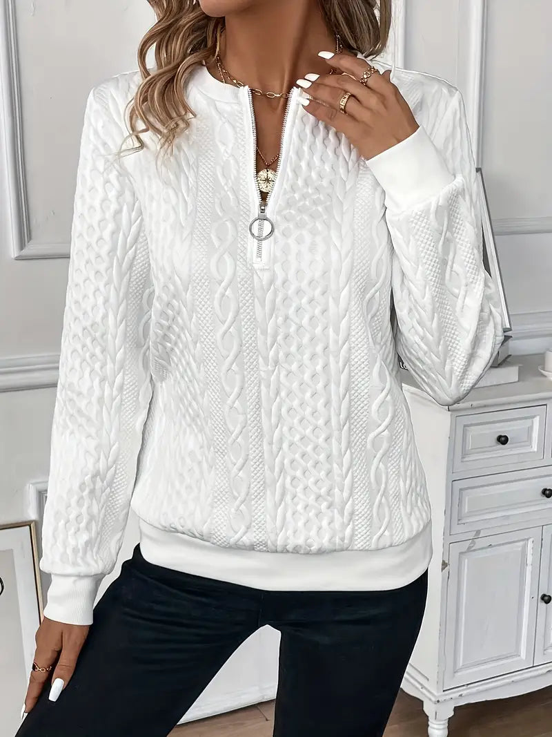 Women's Zip-Up Cable Knit Sweater, Slim Fit | Front Zipper, Structured Knit Pattern | 8 Colorways | S–2XL