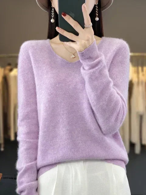 Vespera | Women's Relaxed Fit V-Neck Sweater — Soft Everyday Pullover in 12 Colors | Westmere
