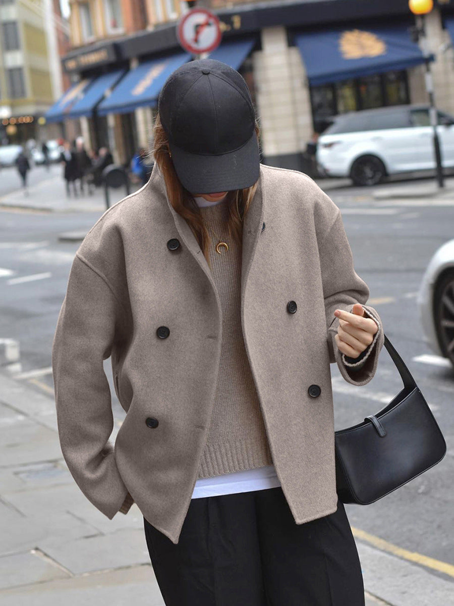 Charlene Womens Double Breasted Pea Coat with Stand Collar