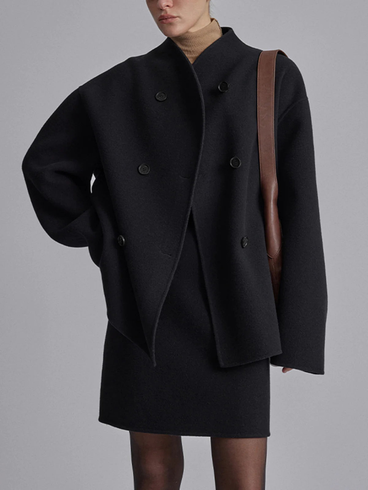Charlene Womens Double Breasted Pea Coat with Stand Collar
