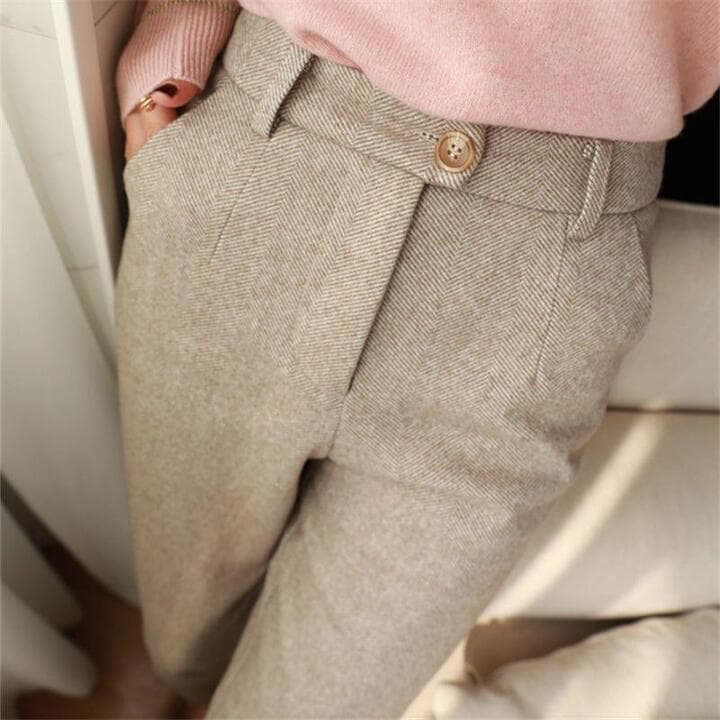 Denna Mens Herringbone Pleated Pants in Beige
