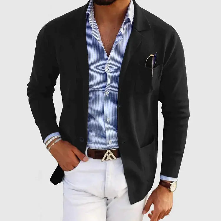 Devin Mens Knit Blazer with Notched Lapel in Black