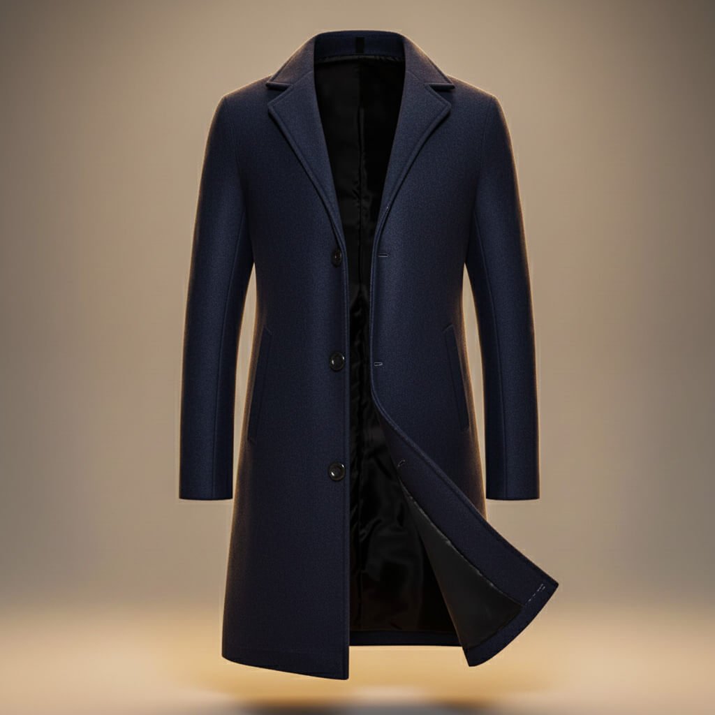 Aston Mens Peruvian Cotton Coat, Three-Button Closure in Navy