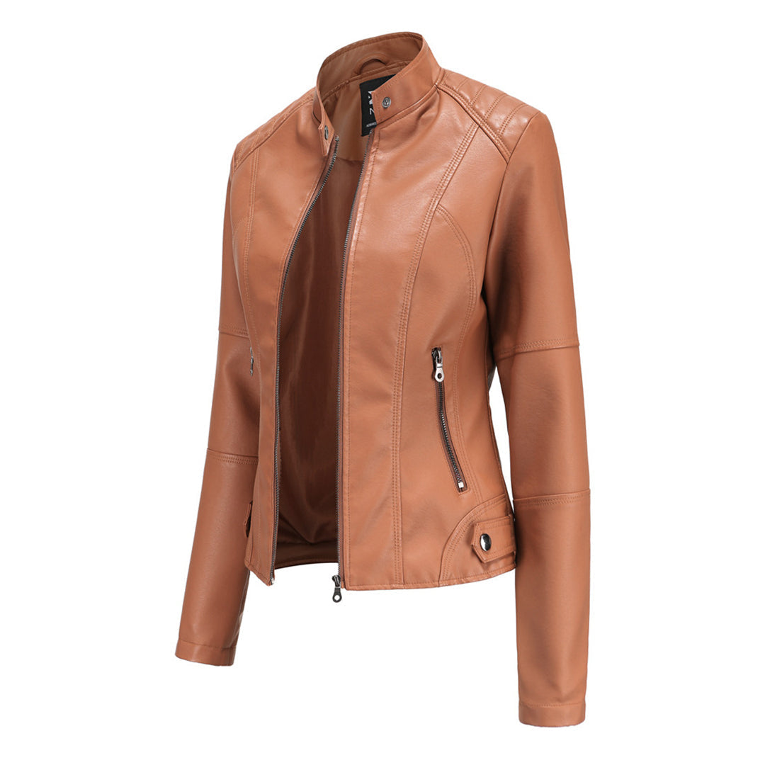 Women's Sleek Modern Jacket | Asymmetrical Zip, Adjustable Collar, Metallic Accents | 6 Colorways | S–3XL