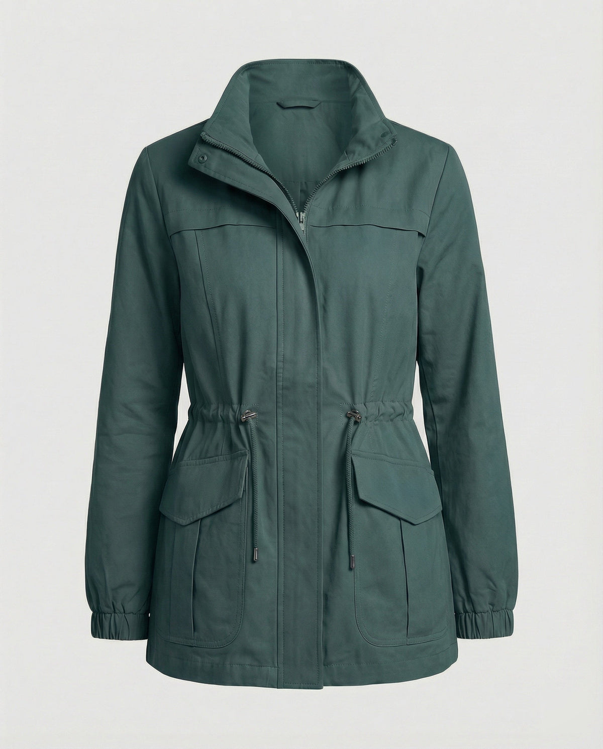 Anna Womens Utility Jacket with Drawstring Waist in Green
