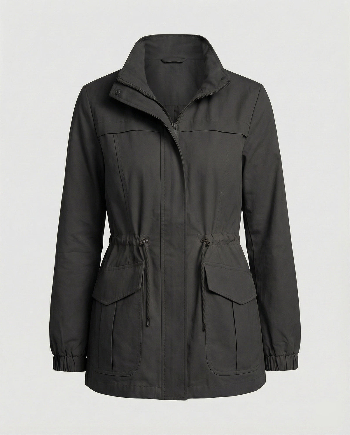 Anna Womens Utility Jacket with Drawstring Waist in Black