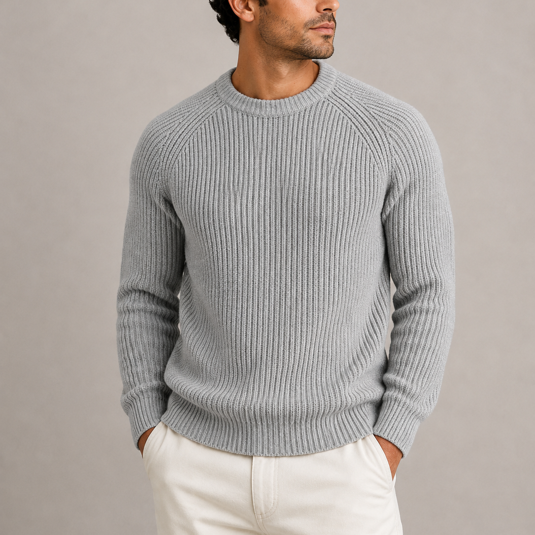 Grant Mens Heavyweight Fisherman Rib Knit Sweater in Gray