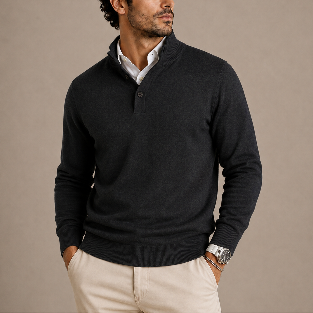 Craig Mens Long Sleeve Knit Polo Sweater in Black