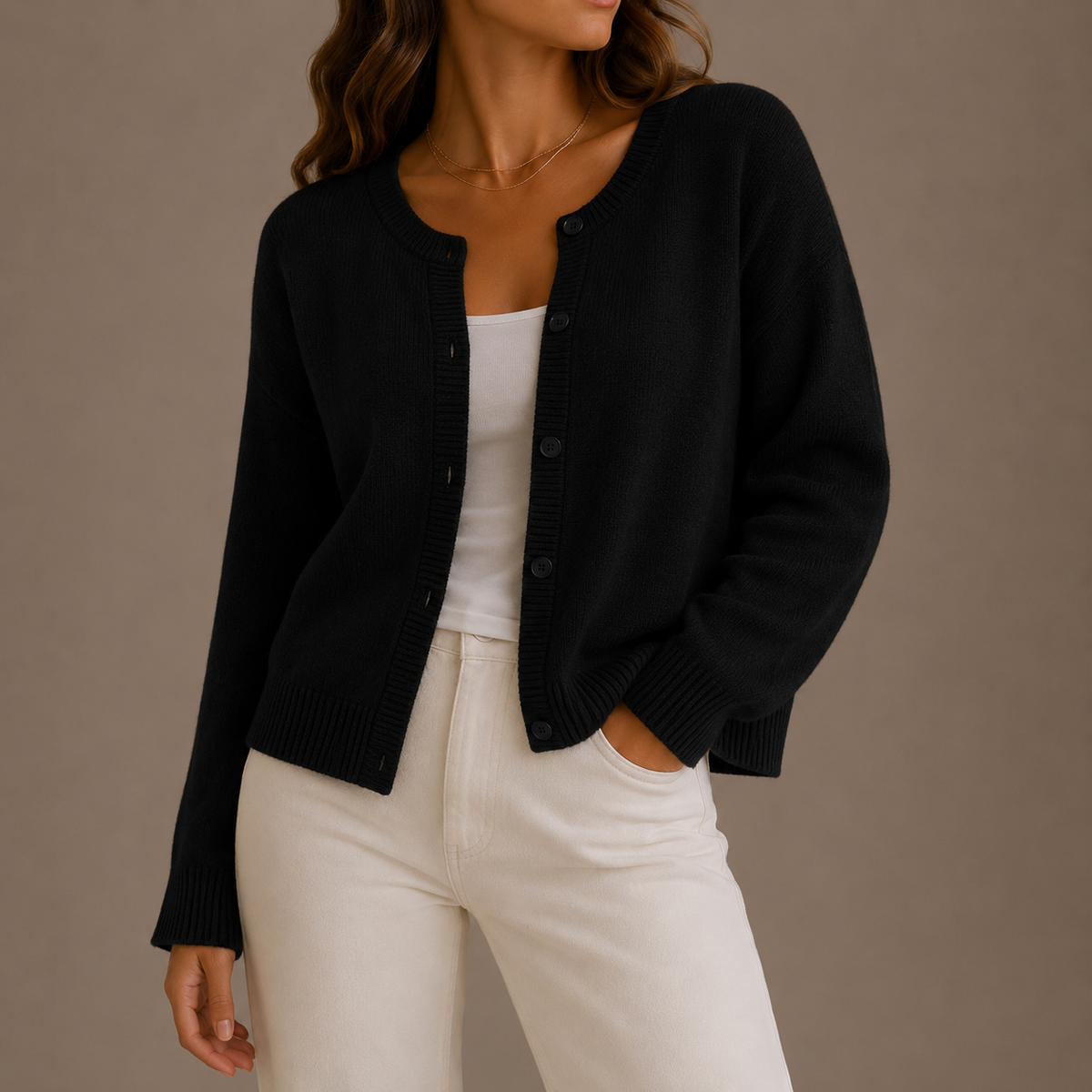Tiffany Womens Knit Cardigan Sweater in Black