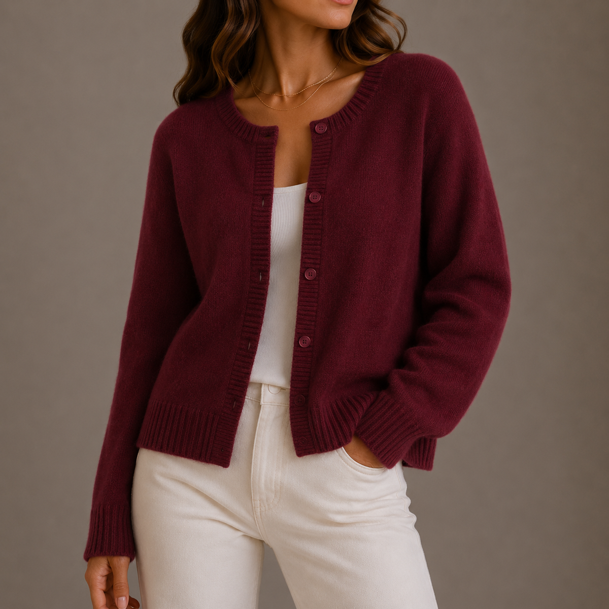 Tiffany Womens Knit Cardigan Sweater in Red Carpet