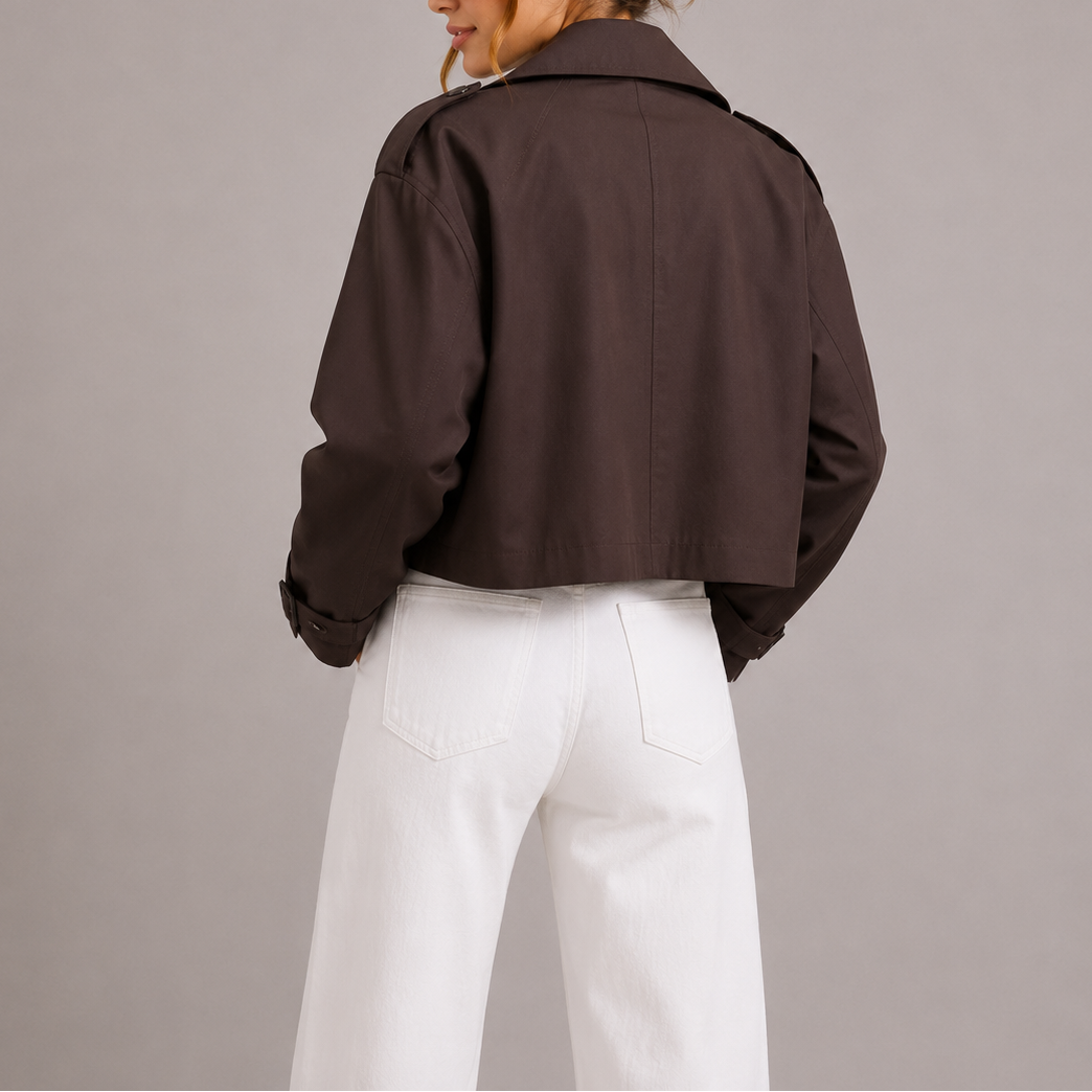 Megan Womens Cropped Trench Coat Jacket