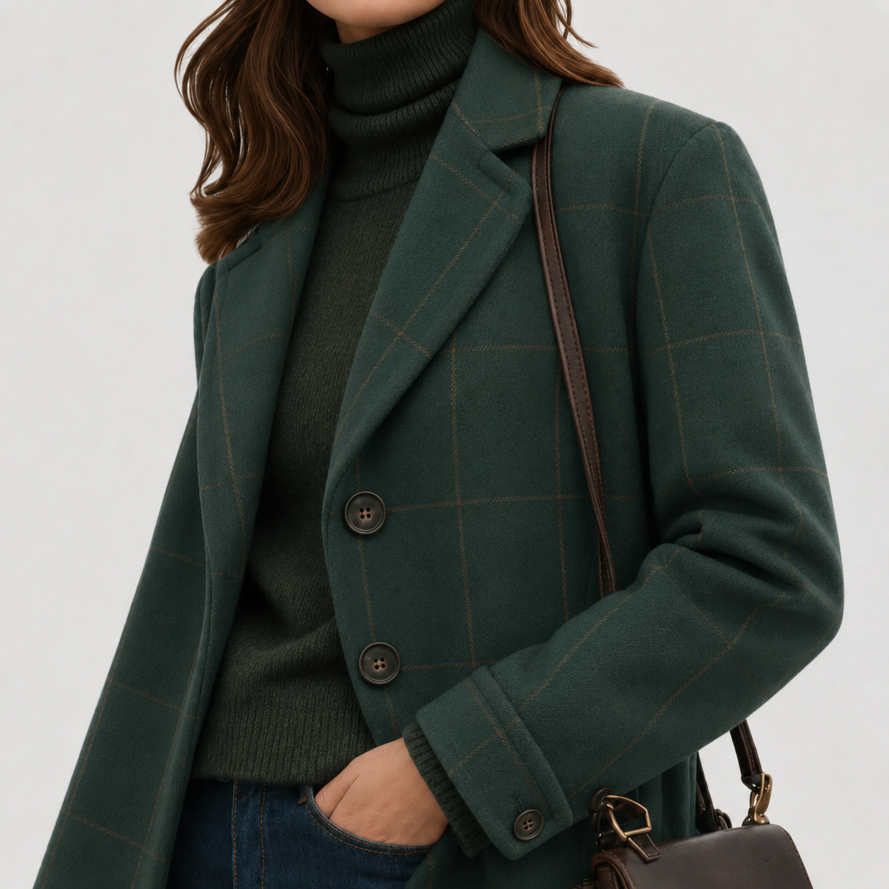 Women's Warm Fabric-Blend Overcoat, Tailored Cut | Streamlined Silhouette, Functional Pockets | Green | S–3XL