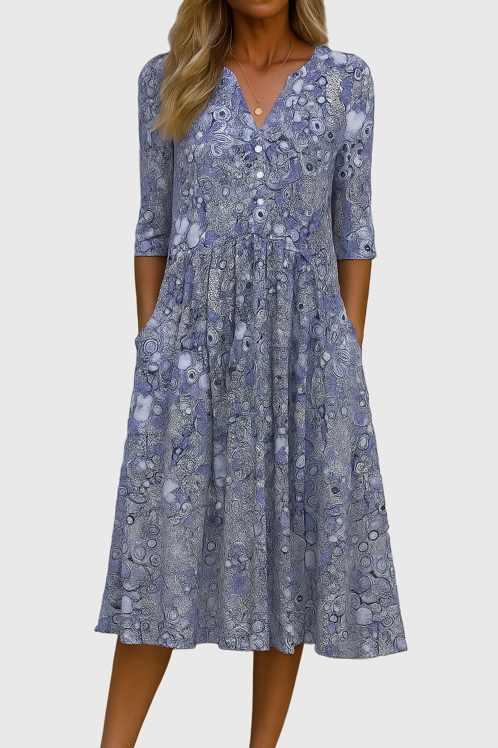 Harlow™ | Graceful V-Neck Elegance Midi Dress