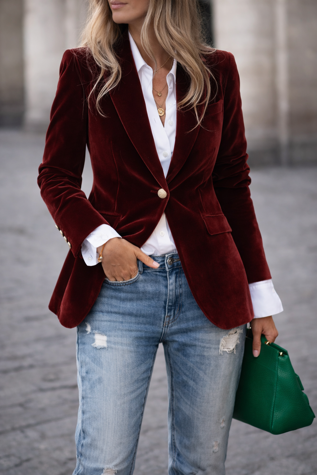 Women's Velvet Blazer, Figure-Flattering Cut | Plush Soft-Touch Fabric, Subtle Sheen | Black, Blue, Green or Red | S–2XL