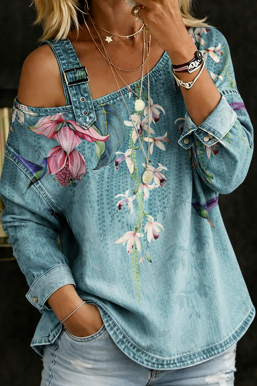 Elisha™ | Off Shoulder Denim Top