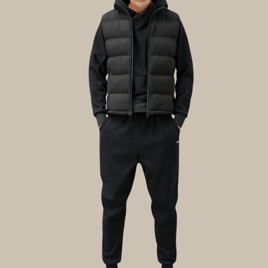 Steven Mens Padded Gilet Vest with Stand Collar in Black
