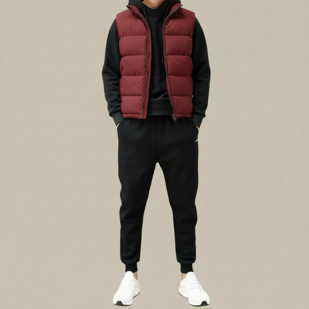 Steven Mens Padded Gilet Vest with Stand Collar in Red
