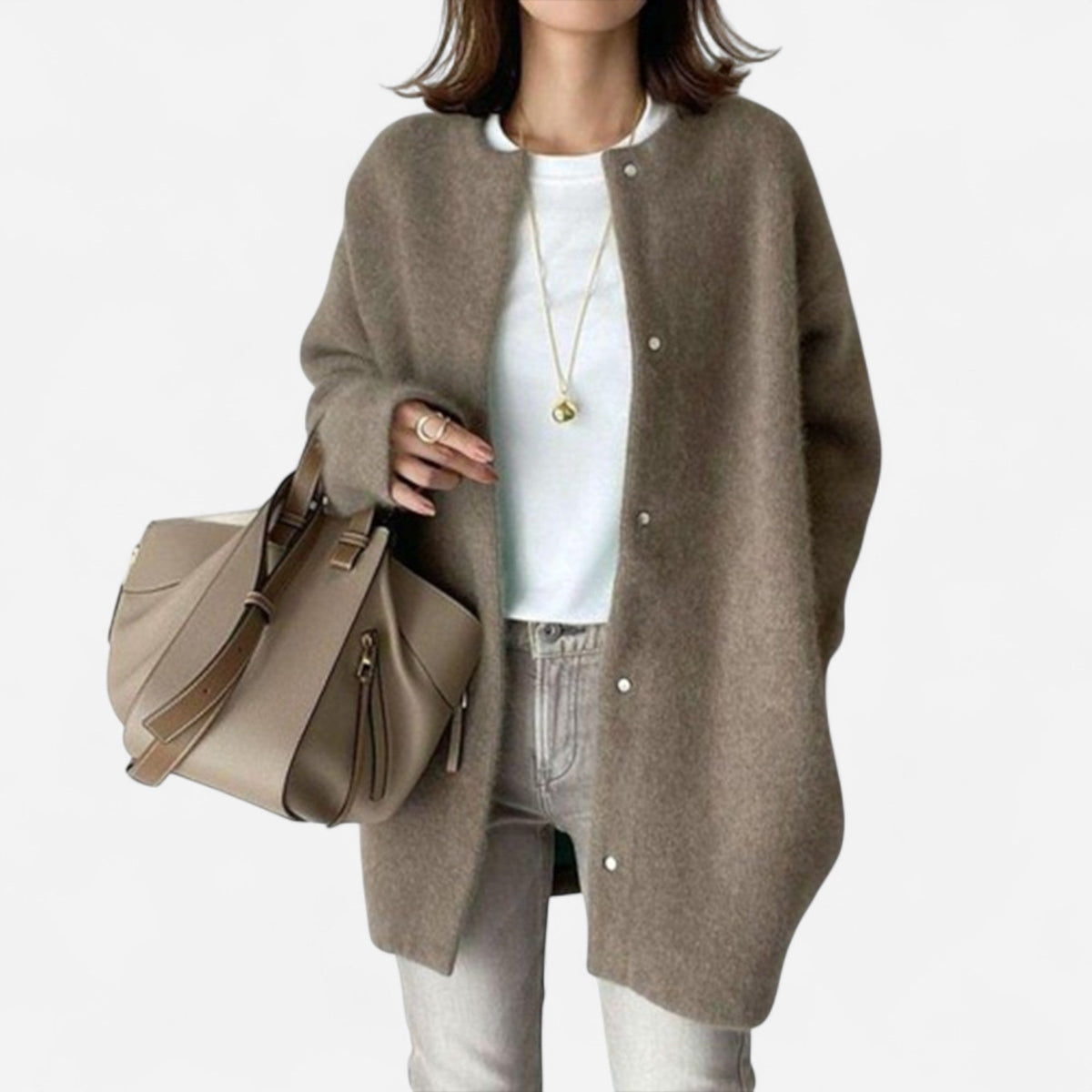 Liliane Womens Cashmere Cardigan, Open Front in Brown