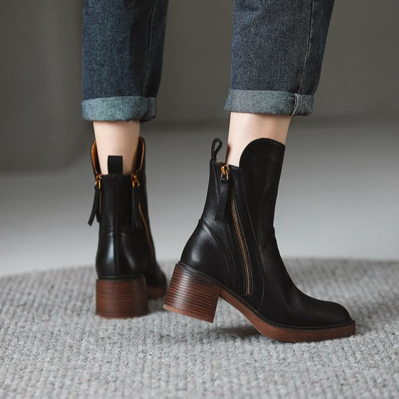 Selene Womens Leather Heeled Ankle Boots, 2 Inch Heel