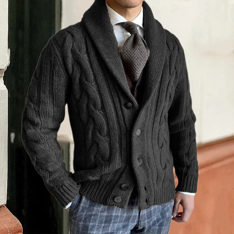 Étienne Mens Warm Knit Cardigan Sweater in Black