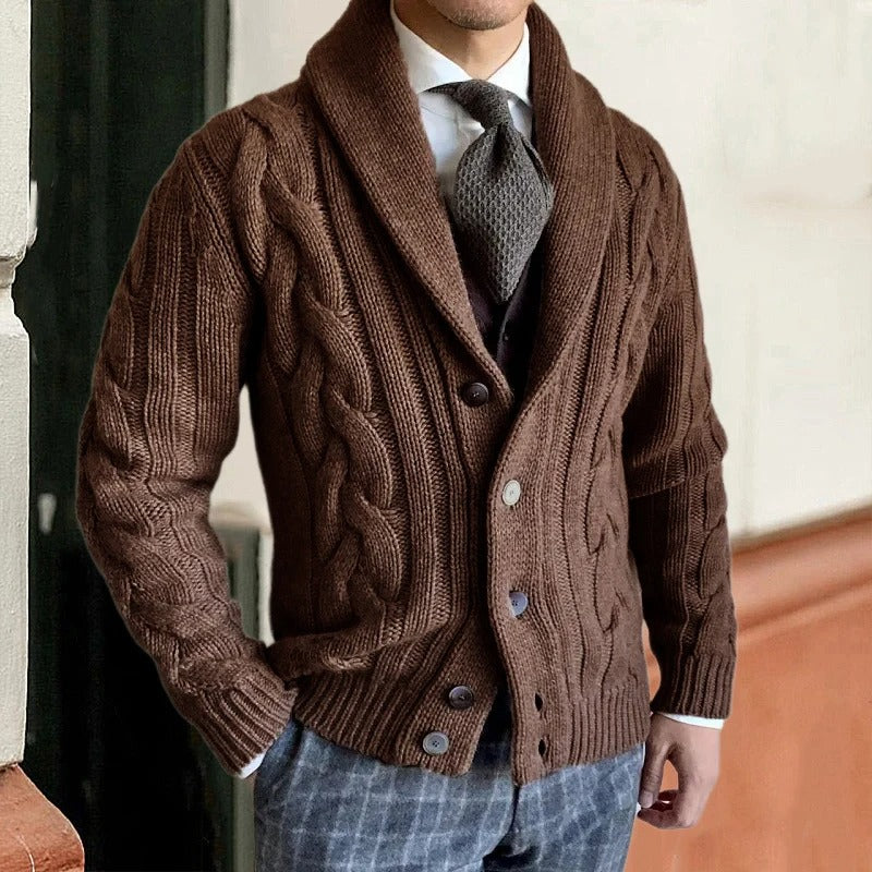 Étienne Mens Warm Knit Cardigan Sweater in Brown