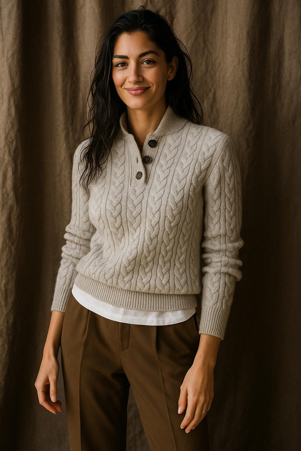 Arden Womens Button-Up Cable Knit Sweater