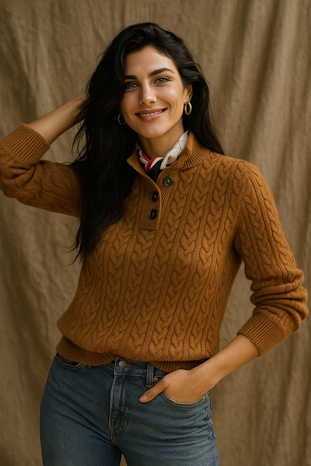 Arden Womens Button-Up Cable Knit Sweater
