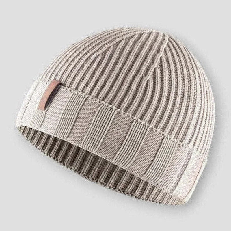Luis Mens Knitted Beanie with Vintage Knit in Beige