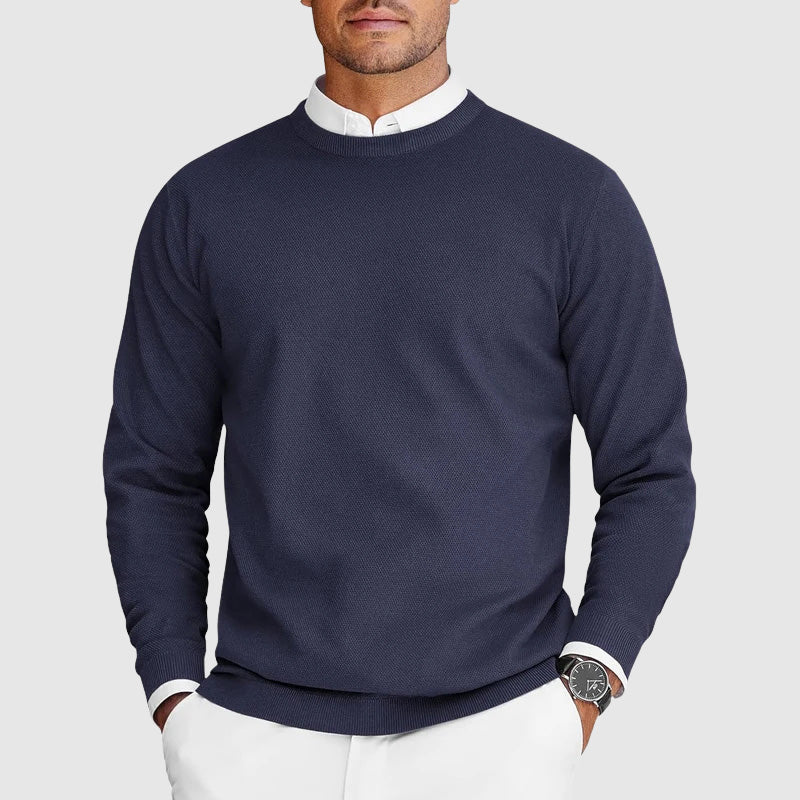 Tony Mens Crew Neck Sweater in Soft Lightweight Knit in Blue