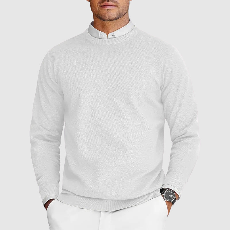 Tony Mens Crew Neck Sweater in Soft Lightweight Knit in White