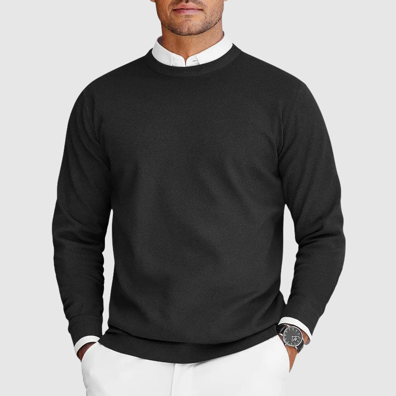Tony Mens Crew Neck Sweater in Soft Lightweight Knit in Black