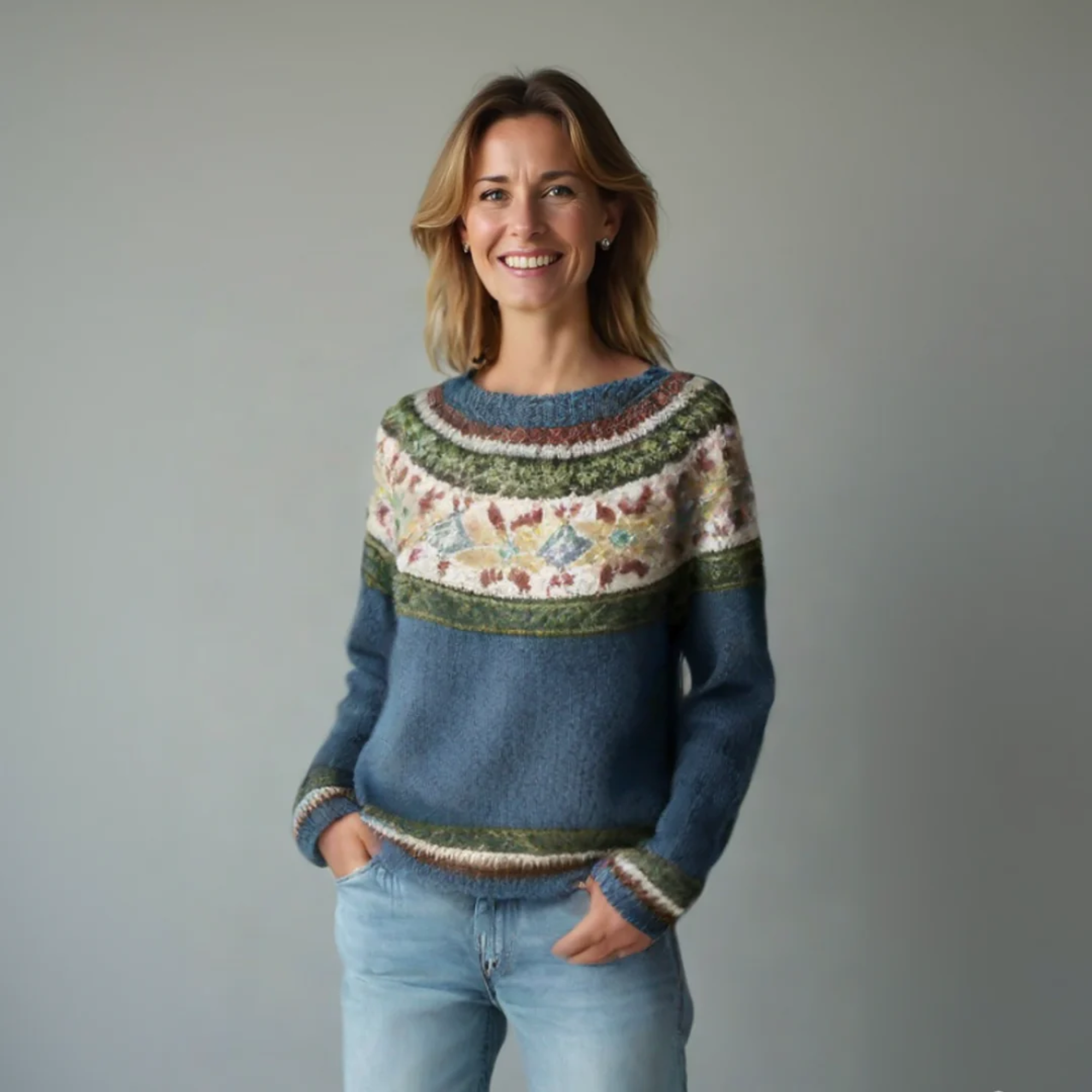 Women's Nordic-Print Knit Sweater, Relaxed Fit | Boat Neckline, Multicolor Pattern | 7 Colorways | 2XS–4XL