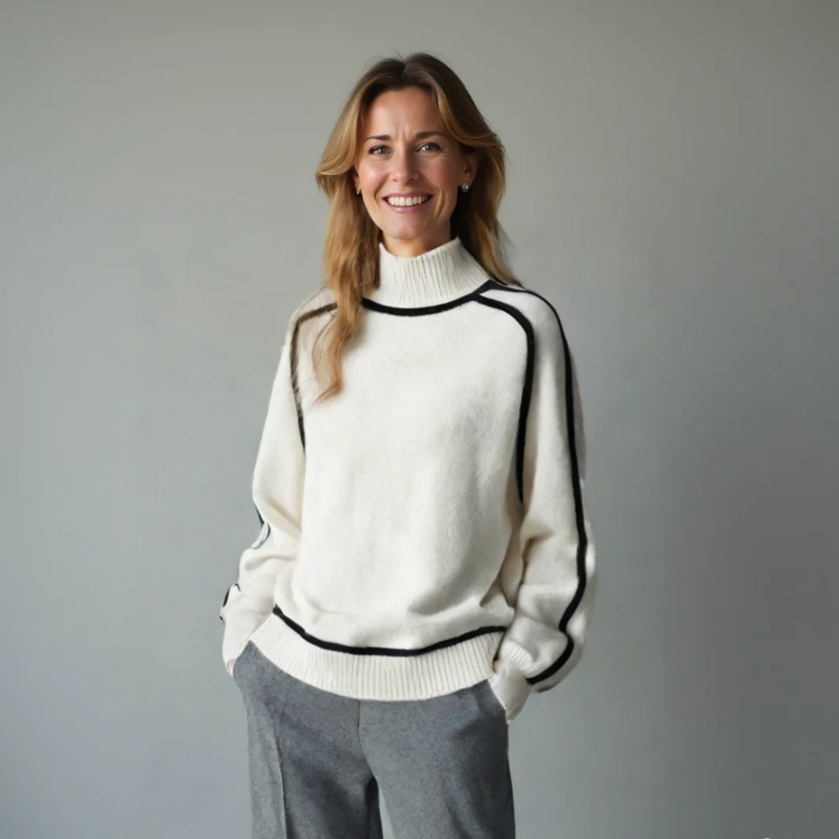 Women's Bio Turtleneck Sweater, Sustainable Design | Ultra-Soft Breathable Feel, Classic Fit | Brown, Grey or Off White | S–XL