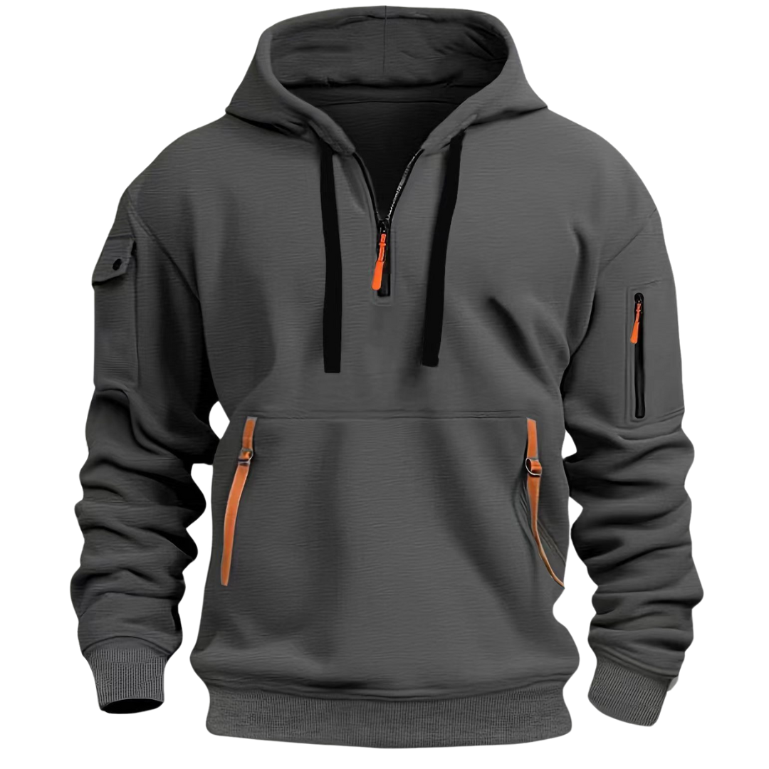 Samuel Mens Hoodie with Zip Pockets in Dark Gray