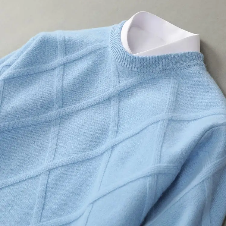 Erik Mens Cashmere Blend Sweater with Argyle Knit in Blue