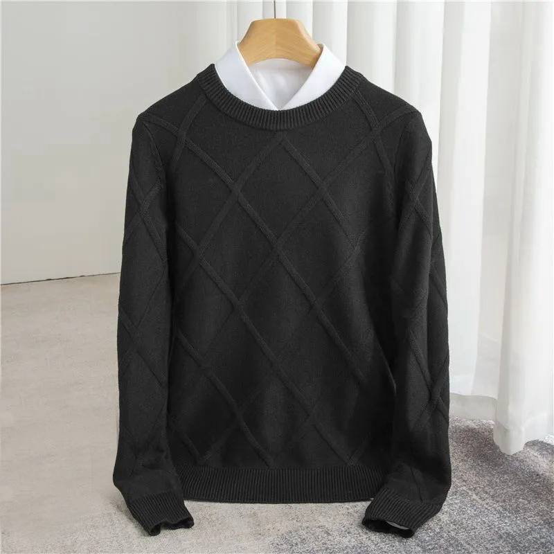 Erik Mens Cashmere Blend Sweater with Argyle Knit in Black