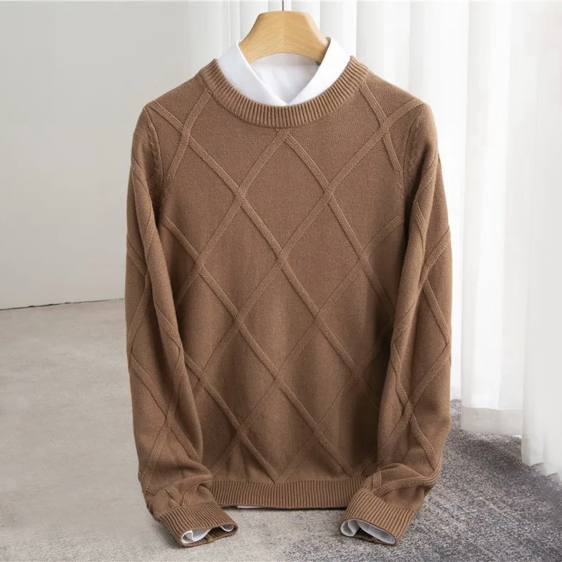 Erik Mens Cashmere Blend Sweater with Argyle Knit in Brown