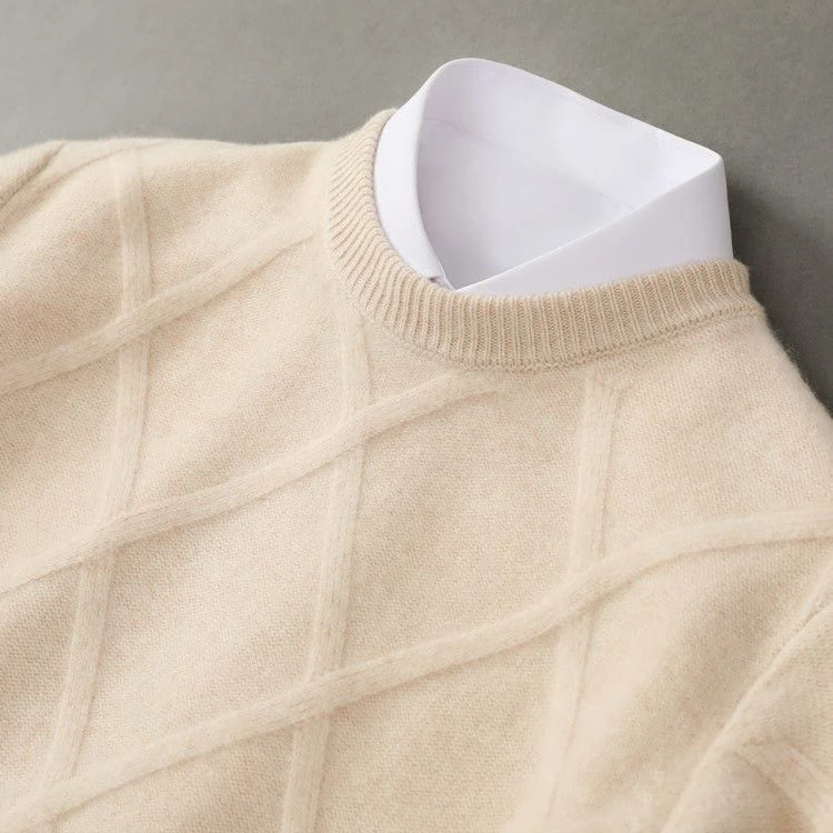 Erik Mens Cashmere Blend Sweater with Argyle Knit in Beige