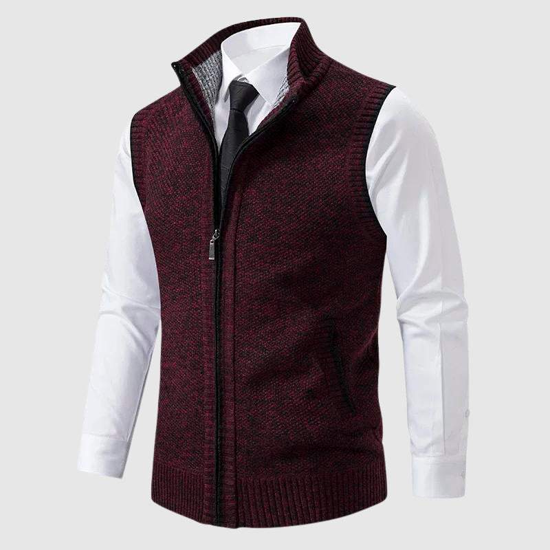Ross Mens Zip-Up Sweater Vest in Wool Blend in Red