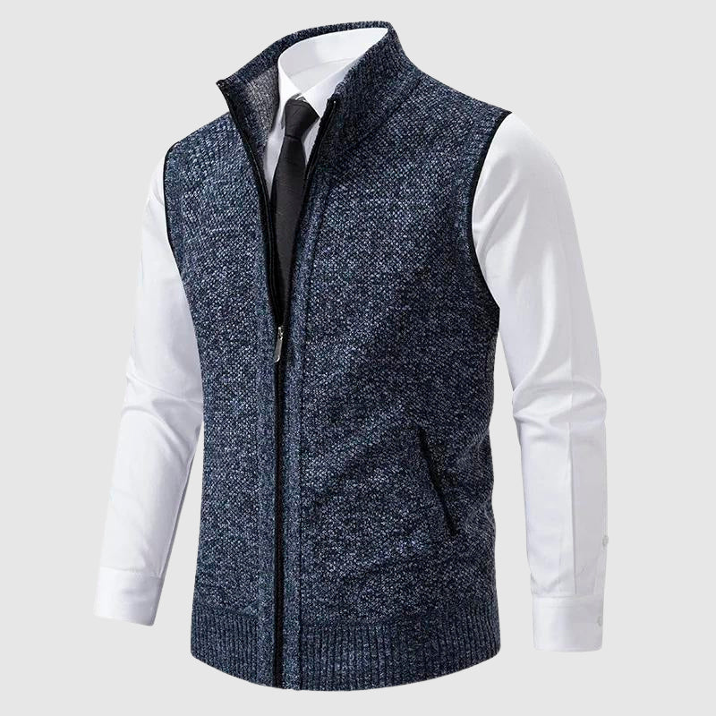 Ross Mens Zip-Up Sweater Vest in Wool Blend in Blue